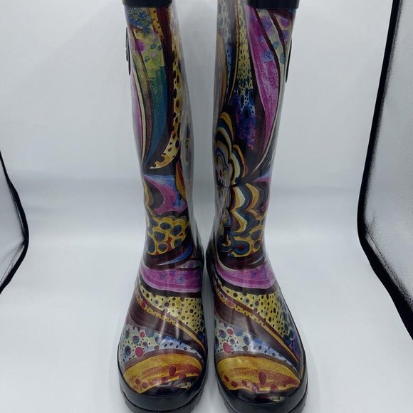NORTY Women's mid-calf rain boots/snow boots in MONET PRINT sz 8 - NEW W/OUT BOX - Picture 2 of 8
